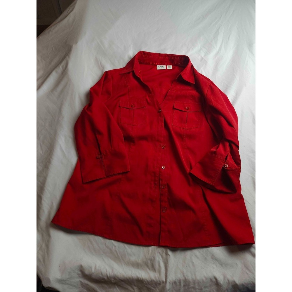Cato Blouse Top Womens Size 18/20W Red Button Up Long Sleeve Casual Career